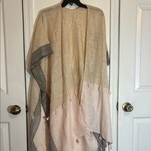 Beige and Pink Tassel Shawl